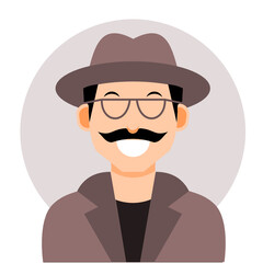 detective avatar with brown hat and glasses in vector illustration
