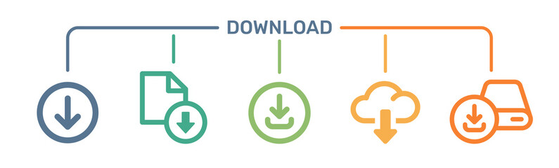 Download document, data, cloud, storage and hard drive icon. Vector illustration. Digital concept