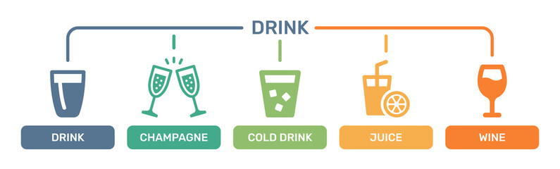 Drinks and beverage vector icons set.