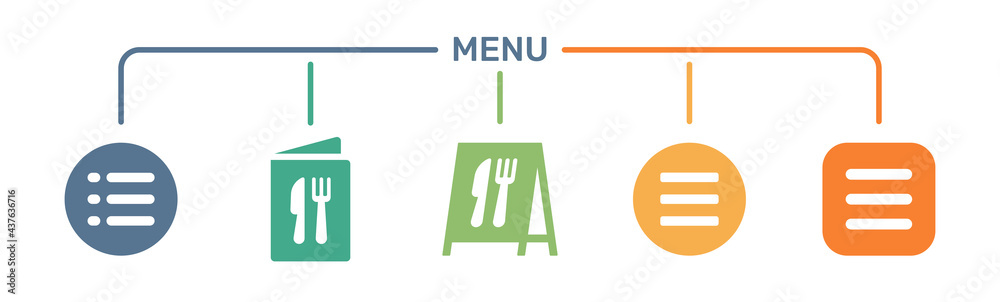 Aufkleber menu icons collection. food menu and web menu symbol. vector illustration