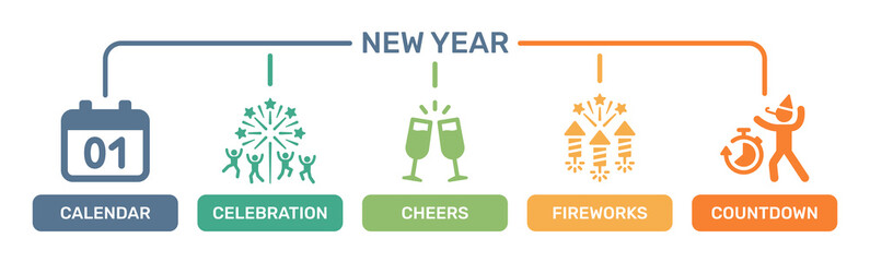 New year celebration icons collection. Vector illustration in color design.