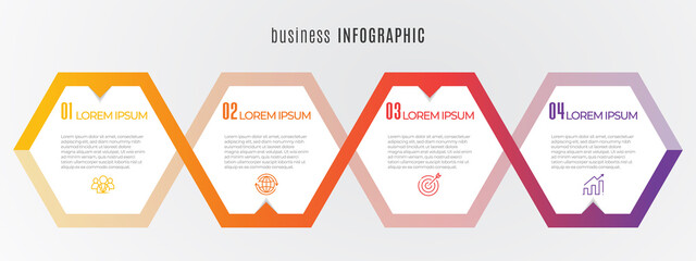 Hexagon timeline infographic template 4 steps