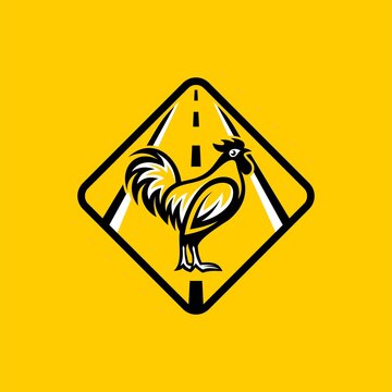 rooster vector with road symbol