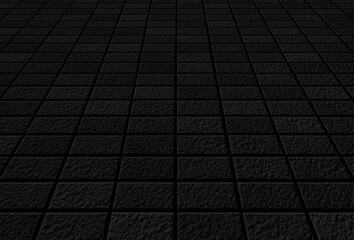 Perspective View Monotone black Brick Stone Pavement on The Ground for Street Road