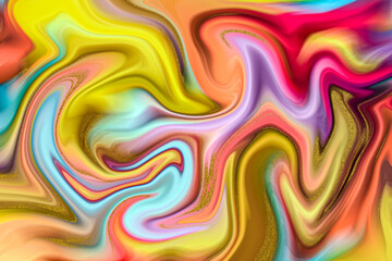 Beautiful abstract background. Golden and turquoise mixed acrylic paints. Marble texture. Contemporary art.