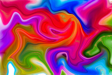 Colorful abstract painting background. Liquid marbling paint background. Fluid Ink Visual Arts. Mix of acrylic vibrant colors. Fluid canvas painting texture. Style incorporates the swirls of marble