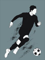 vector silhouette of a football player kicking a football