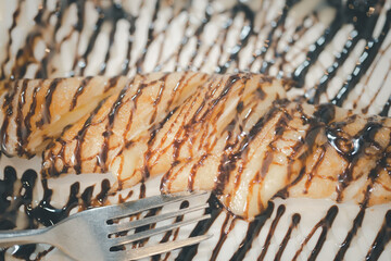 Thai roti with chocolate sauce.