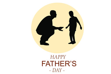 Silhouette of father and son with happy father's day text, vector illustration.