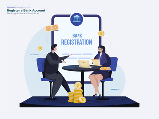 Register or opening bank account illustration concept