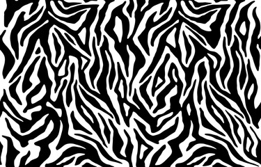 Zebra striped print, lines shapes texture. Animal skin background,  seamless pattern. Abstract curved lines ornament. Wallpaper for textile, fabric, fashion design.