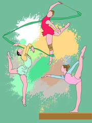 Gymnastics girls collection. Athletes gymnastics sports vector