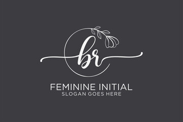 Initial BR beauty monogram and elegant logo design handwriting logo of initial signature, wedding, fashion, floral and botanical with creative template. - obrazy, fototapety, plakaty