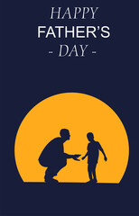 Silhouette of father and son with happy father's day text, vector illustration.