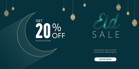 creative eid sale banner template promotion design for business or company for web landing page, web ad, presentation, social, poster, print media.