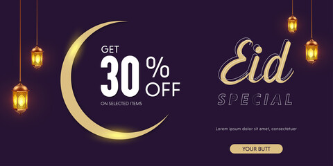 Eid special sale banner template promotion design for web landing page, web ad, presentation, social, poster, print media.