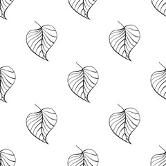 Black and white autumn leaves vector seamless pattern.