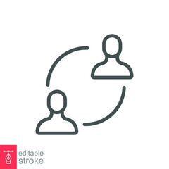 User exchange line icon, two people or person, in connect arrow, communication circle trade. Personnel change Staff updating logo Editable stroke vector illustration design on white background. EPS 10