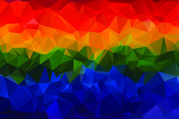 Low-poly background in the form of chaotic colorful polygons. Wall décor. Minimalist style. 3d illustration.