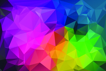Low-poly background in the form of chaotic colorful polygons. Wall décor. Minimalist style. 3d illustration.