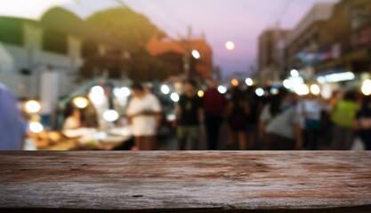 Empty wooden table in front of abstract blurred background of coffee shop . can be used for display Mock up  of product