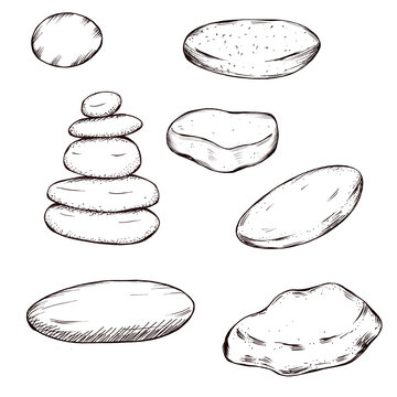 Spa day stones illustration, stone massage therapy elements, dzen, sones hand drawn 