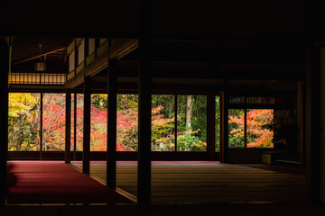 Tenjuan wooden temple hall with fall garden, Kyoto