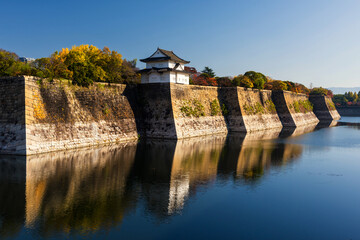 fortification of Osaka castle at autumn