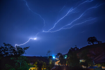 lightning in the night, Thunder images and light trail , night sky, rainy season sky, stormy night,...