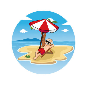 Cartoon Of Oldman Relaxing On The Beach Design Illustration Vector Eps Format , Suitable For Your Design Needs, Logo, Illustration, Animation, Etc.