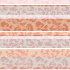 Seamless leopard spotted pattern on a striped orange, gray background.