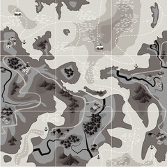 A seamless background in gray, on the theme of a geographical map and travel