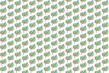 Continuous line monstera leaf seamless pattern. Tropical leaves contour background. One line outline illustration isolated on white.