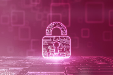 2d illustration Safety concept: Closed Padlock on digital background