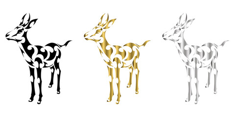 three color black gold silver Line art vector of springbok is standing Suitable for use as decoration or logo