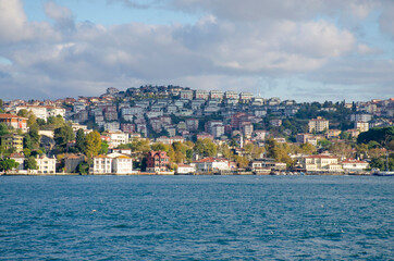Fototapeta na wymiar Landscape city Istanbul in Turkey view from the seashore, 