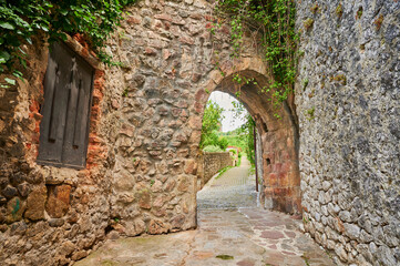 Beautiful medieval wall of Laredo dating from the 12th century, entrance into the city of Laredo