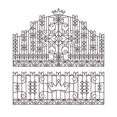 Forged gate and fence design. Vector illustration.