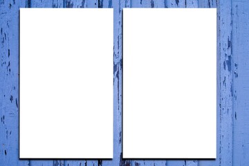 Mock-up Blank paper sheets for brochure on blue ancient wooden old vintage background in flat lay Mock up