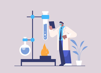 research scientist working with test tube researcher making chemical experiment in laboratory molecular engineering