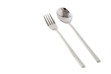 silver spoon and fork isolate on white