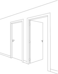 open doors sketch interior isolated, vector