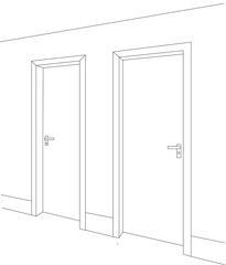closed doors sketch interior isolated, vector