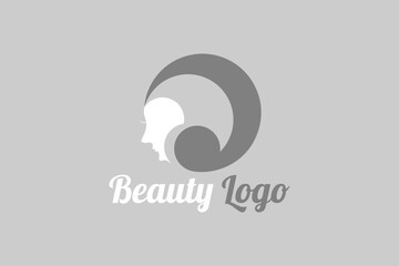 Flat vector logo element for beauty salon or hair care with illustration of beautiful woman with initials 