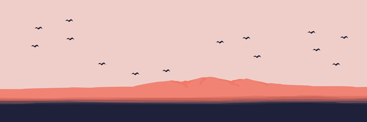 Fototapeta na wymiar flying bird silhouette in mountain landscape flat design vector illustration for wallpaper, background, template, tourism design template, and adventure background template