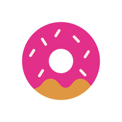Donut Vector Icon in Flat Style. A Donut is a round, deep fried cake, usually with a hole in the center. Vector illustration icon can be used for an app, website, or part of a logo.