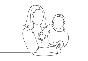 Happy Family Continuous Line Art Drawing. Mother and Baby Abstract Line Drawing Minimalist Illustration. Vector EPS 10.	