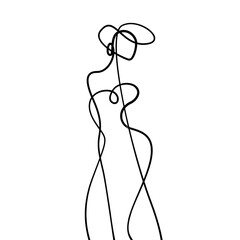 Woman One Line Drawing. Female Figure Continuous Line Art Drawing. Elegant Woman Silhouette. Abstract Poster, Minimalist Sketch Female Silhouette. Vector EPS 10