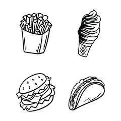 fast food icons, doodle vector