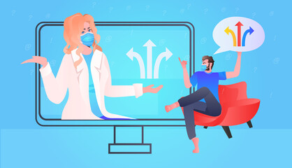 female psychologist solving psychological problem of male patient psychotherapeutic counseling psychotherapy